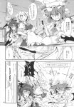  3girls absurdres alice_margatroid apron breasts comic demon_wings doujinshi eyebrows_visible_through_hair fangs frilled_sleeves frills fumitsuki_(minaduki_6) greyscale hairband hat hat_ribbon head_wings highres koakuma long_hair monochrome multiple_girls open_mouth remilia_scarlet ribbon short_hair tagme touhou translation_request whisk wings 