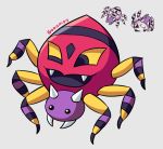  beta_pokemon bug commentary creature deviantart_username english_commentary fangs full_body gen_2_pokemon gooompy grey_background horns monster no_humans pokemon pokemon_gsc_beta signature simple_background spider twohead 