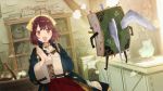  1girl atelier_(series) atelier_sophie blush book brown_eyes brown_hair game_cg hand_on_hip hands_together hat jewelry necklace noco_(adamas) official_art open_mouth short_hair smile solo sophie_neuenmuller wings 