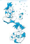  1boy 1girl :d ^_^ age_difference arms_up ayo_(isy8800) baby blue blush boots bubble closed_eyes dougi dragon_ball dragon_ball_super dragonball_z full_body gradient gradient_background grandfather_and_granddaughter happy height_difference highres legs_crossed monochrome open_mouth pan_(dragon_ball) ponytail short_hair simple_background sitting smile son_gokuu spiky_hair white white_background wristband 