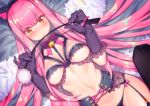  &gt;:) 1girl animal_ears artist_name bangs bell black_gloves black_legwear black_panties blush bow breasts cat_ears choker closed_mouth dutch_angle fake_animal_ears fate/grand_order fate_(series) fiodo frill_trim garter_straps glint gloves hairband jingle_bell lingerie lips long_hair medb_(fate/grand_order) medium_breasts navel panties pink_hair ribbon_choker riding_crop shiny shiny_hair sidelocks smile solo thigh-highs underwear underwear_only v-shaped_eyebrows very_long_hair yellow_eyes 