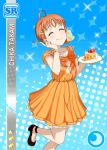 blush character_name closed_eyes food love_live!_school_idol_festival love_live!_sunshine!! official_art orange_hair short_hair smile takami_chika