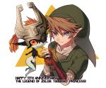  1boy 1girl blonde_hair blue_eyes fingerless_gloves gloves happy hat link loz_017 red_eyes the_legend_of_zelda the_legend_of_zelda:_twilight_princess triforce 