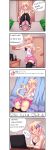  +_+ 1girl 4koma ;d absurdres animal_ears ass bed bedroom blonde_hair blush box breasts cat_ears cat_tail cleavage comic computer door english fang fast-runner-2024 followers heart highres huge_filesize incredibly_absurdres laptop large_breasts looking_at_viewer looking_back nervous_smile one_eye_closed open_mouth original package panties pillow pleated_skirt red_eyes rice_bowl self_shot skirt skirt_lift smile solo_focus striped striped_panties sweatdrop tail taking_picture text_focus thigh-highs tiffy typo underwear webcam 