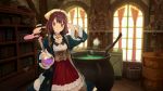  1girl atelier_(series) atelier_sophie blush brown_eyes brown_hair cauldron game_cg jewelry looking_at_viewer necklace noco_(adamas) official_art short_hair smile solo sophie_neuenmuller 