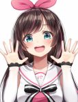  1girl a.i._channel aqua_eyes blush breasts brown_hair eyebrows_visible_through_hair kizuna_ai long_hair looking_at_viewer medium_breasts multicolored_hair open_mouth pink_hair smile solo superpig teeth upper_body 