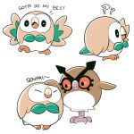  ?? bird commentary_request english gen_2_pokemon gen_7_pokemon hoothoot mary_cagle no_humans owl petting pokemon rowlet simple_background white_background 