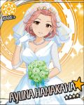  blush brown_eyes character_name dress hamakawa_ayuna idolmaster idolmaster_cinderella_girls long_hair pink_hair smile stars wedding 