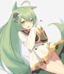  1girl absurdly_long_hair ahoge animal_ears azur_lane blush brown_eyes dog_ears eyebrows_visible_through_hair green_hair hair_ornament long_hair looking_at_viewer open_mouth sleeves_past_wrists smile solo very_long_hair yura_(botyurara) 