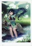  1girl absurdres atelier_(series) atelier_firis black_hair gloves highres huge_filesize liane_mistlud long_hair nature noco_(adamas) official_art red_eyes river rock scan scenery sitting skirt smile soaking_feet thigh-highs very_long_hair water yuugen 