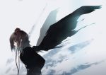  1girl abstract_background alternate_costume black_hair black_wings coat hands_in_pockets itsutsuki profile red_eyes shameimaru_aya solo touhou wings 