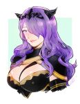  breasts camilla_(fire_emblem_if) cleavage commission curly_hair fire_emblem fire_emblem_if hair_over_one_eye large_breasts long_hair looking_at_viewer portrait purple_hair ravefirell violet_eyes 