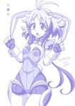  1girl animal_ears antenna_hair armband artist_name bow bowtie bunny_girl bunnysuit covered_navel dated detached_collar doll_joints highleg highleg_leotard holding_ears leotard looking_at_viewer monochrome multicolored_hair open_mouth rabbit_ears senki_zesshou_symphogear solo thigh-highs tiki_(symphogear) two-tone_hair wrist_cuffs zetsumu 
