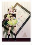  1girl absurdres atelier_(series) atelier_lydie_&amp;_suelle bow dual_wielding gun handgun highres holding holding_gun holding_weapon huge_filesize long_hair looking_at_viewer noco_(adamas) official_art painting_(object) pink_hair pistol scan solo suelle_marlen trigger_discipline weapon yellow_bow yuugen 