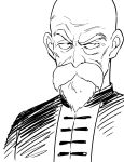  1boy agahari bald beard black_eyes chinese_clothes close-up dragon_ball dragon_ball_(classic) expressionless face facial_hair frown looking_away male_focus monochrome mustache muten_roushi serious simple_background upper_body white_background 
