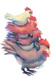  bird chicken commentary_request from_side highres lying manino_(mofuritaionaka) no_humans original rooster signature simple_background white_background 