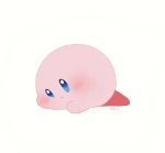  1other :o ayu_(mog) blue_eyes blush commentary_request from_side full_body kirby kirby&#039;s_dream_land kirby_(series) lying no_humans on_stomach parted_lips signature simple_background solo white_background 