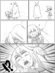  !? &lt;o&gt;_&lt;o&gt; 2girls ahoge animal_ears bed_sheet comic emphasis_lines fate/grand_order fate_(series) fujimaru_ritsuka_(female) greyscale grin highres jackal_ears medjed monochrome motion_lines multiple_girls nitocris_(fate/grand_order) nitocris_(swimsuit_assassin)_(fate) one_side_up open_mouth pleated_skirt raayu_(0u_rayu) skirt smile sparkle speed_lines 