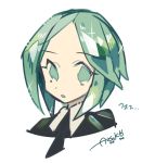  1other :o aqua_eyes aqua_hair auko black_neckwear eyebrows_visible_through_hair gem_uniform_(houseki_no_kuni) houseki_no_kuni looking_at_viewer medium_hair necktie no_pupils open_mouth phosphophyllite signature simple_background solo sparkle white_background 