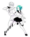  2others alternate_costume androgynous antarcticite aqua_eyes aqua_hair artist_request contemporary gloves green_eyes green_hair hair_between_eyes houseki_no_kuni long_bangs looking_at_another multiple_others phosphophyllite sailor_collar school_uniform short_hair skirt sparkle white_background white_eyes white_hair 