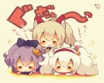  3girls ayanami_(azur_lane) azur_lane blonde_hair blush chibi closed_eyes commentary_request crown hairband javelin_(azur_lane) laffey_(azur_lane) long_hair lying mini_crown multiple_girls muuran on_stomach ponytail purple_hair sleeping translated twintails white_hair 