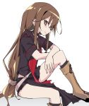  1girl belt boots brown_eyes brown_hair character_request copyright_request ixy long_hair looking_at_viewer low-tied_long_hair school_uniform serafuku short_sleeves solo 