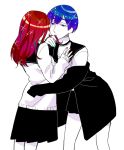  2others androgynous artist_request bangs blue_eyes blue_hair blunt_bangs choker face-to-face hair_kiss houseki_no_kuni long_hair looking_at_another multiple_others off_shoulder phosphophyllite phosphophyllite_(ll) redhead sailor_collar school_uniform shinsha_(houseki_no_kuni) short_hair skirt sleeves_past_wrists sparkle spoilers sweater white_background 