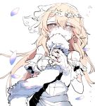  alternate_costume blonde_hair crying crying_with_eyes_open dress ear_piercing g36_(girls_frontline) girls_frontline gloves happy_tears highres idohj12 long_hair looking_at_viewer piercing tears wedding_dress white_dress white_gloves 