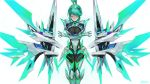  1girl armor badluck bangs breasts cleavage closed_eyes green_hair highres large_breasts long_hair pneuma_(xenoblade) ponytail sidelocks smile solo swept_bangs xenoblade_(series) xenoblade_2 