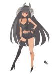  1girl bangs bare_shoulders black_choker black_diablos black_footwear black_jacket blunt_bangs blush breasts choker cleavage color_guide contrapposto full_body grey_hair grey_legwear hand_on_hip high_heels horns jacket large_breasts long_hair looking_at_viewer monster_hunter oota_yuuichi parted_lips personification red_eyes short_shorts shorts simple_background single_thighhigh sleeveless_jacket smile solo standing thigh-highs very_long_hair white_background wristband 