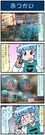  4koma artist_self-insert blue_eyes blue_hair box cellphone closed_eyes comic commentary_request detached_sleeves hatsune_miku heterochromia highres holding holding_phone juliet_sleeves long_sleeves necktie open_mouth phone photo price_tag puffy_sleeves red_eyes shelf short_hair sign smartphone smile sweat sweatdrop sweating_profusely tatara_kogasa thought_bubble touhou translation_request turn_pale twintails vest 