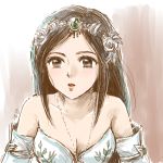  0014go 1girl black_hair blush breasts cleavage commentary_request dress final_fantasy final_fantasy_ix garnet_til_alexandros_xvii jewelry long_hair necklace solo tiara wedding_dress 