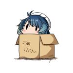  1girl blue_hair box cardboard_box dated fukae_(kantai_collection) gradient_hair hat hatsuzuki_527 in_box in_container kantai_collection multicolored_hair sailor_hat short_hair simple_background solid_oval_eyes solo translated twitter_username white_background white_hat 