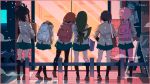  6+girls artist_name ashido_mina asui_tsuyu backpack bag black_hair boku_no_hero_academia brown_footwear brown_hair cat cherry_blossoms facing_away friends from_behind full_body glass_door green_hair green_skirt grey_jacket hagakure_tooru hair_rings high_ponytail highres holding holding_backpack horns invisible jacket jirou_kyouka kneehighs leaning_to_the_side long_hair long_sleeves looking_at_another low-tied_long_hair messy_hair multiple_girls outdoors pantyhose petals pink_hair pink_skin ponytail poster_(object) railing riooo1 school_uniform shoes short_hair shoulder_bag skirt standing standing_on_one_leg u.a._school_uniform uraraka_ochako walking yaoyorozu_momo 