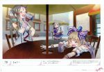  3girls absurdres atelier_(series) atelier_lydie_&amp;_suelle blonde_hair blue_eyes blush bow brown_hair closed_eyes drinking firis_mistlud game_cg gloves hair_bow hair_ornament hairband highres ilmeria_von_leinweber long_hair lydie_marlen multiple_girls noco_(adamas) official_art pink_eyes pink_hair scan short_hair side_ponytail smile table umbrella yuugen 