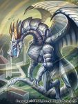  absurdres armor commentary_request dragon flying highres monster motion_blur no_humans official_art outdoors seisen_cerberus sky watermark z.dk 