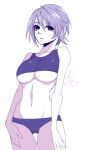  1girl aqua_(kingdom_hearts) bangs bare_arms bare_shoulders blue_eyes blue_hair breasts closed_mouth collarbone cowboy_shot eyebrows_visible_through_hair frown gluteal_fold groin hair_between_eyes kingdom_hearts kingdom_hearts_birth_by_sleep large_breasts looking_at_viewer midriff navel panties short_hair simple_background solo standing stomach tamaki_(tmk-poison) thigh_gap under_boob underwear white_background 