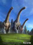  artist_name copyright_name dinosaur dinosaur_tail fangs force_of_will grass highres leaf no_humans open_mouth sky tail tree 