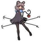  1girl animal_ears arms_behind_back basket black_footwear dark_skin dowsing_rod grey_hair jewelry light_smile lowres mary_janes mouse mouse_ears mouse_tail nazrin necklace pantyhose pixel_art shoes short_hair silver_hair simple_background standing tagme tail takorin touhou white_background 