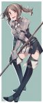  1girl armor blue_eyes blue_hair cynthia_(fire_emblem) fire_emblem fire_emblem:_kakusei gloves highres looking_at_viewer pegasus_knight polearm simple_background smile solo spear twintails weapon 