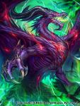  absurdres bird claws commentary_request dragon glowing glowing_eyes green highres lightning monster no_humans official_art open_mouth outdoors seisen_cerberus watermark z.dk 