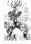  1boy absurdres blank_eyes bodysuit claws fighting_stance garou_(one-punch_man) greyscale highres legs_apart monochrome murata_yuusuke official_art one-punch_man orochi_(opm) scarf standing tentacle unfinished 