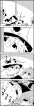  /\/\/\ 4koma bow cirno comic commentary_request crossed_arms doorway food food_on_face greyscale hair_bow hat hat_bow highres ice_cream ice_cream_cone kirisame_marisa leaning_forward long_hair monochrome no_humans peeking shaded_face sliding_doors smile sparkle tani_takeshi touhou translation_request witch_hat yukkuri_shiteitte_ne 
