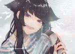  animal_ears bangs black_hair blue_eyes headshot long_hair looking_at_viewer multicolored multicolored_eyes open_mouth original red_eyes shower_head showering skunkyfly smile upper_body wet wet_clothes 