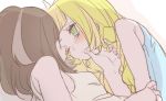  2girls black_hair blonde_hair blush chorimokki green_eyes lillie_(pokemon) long_hair mizuki_(pokemon) multiple_girls one_eye_closed pokemon pokemon_(game) pokemon_sm short_hair tears yuri 