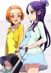  2girls breasts brown_eyes brown_hair futari_wa_precure_splash_star highres hyuuga_saki medium_breasts mishou_mai multiple_girls open_mouth precure pregnant purple_hair shin&#039;ya_(shin&#039;yanchi) short_hair smile violet_eyes 