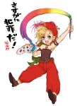  1girl art_brush blonde_hair blue_eyes child commentary_request earrings final_fantasy final_fantasy_vi flat_chest hat jewelry kara_(color) open_mouth paintbrush relm_arrowny smile solo 