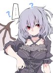  1girl ? absurdres bat_wings breasts choker closed_mouth collarbone commentary_request cross-laced_clothes highres lavender_hair older red_eyes remilia_scarlet sakakiba_misogi short_sleeves simple_background solo touhou upper_body white_background wings 
