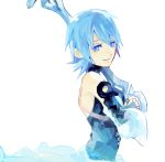  1girl aqua_(kingdom_hearts) bangs bare_shoulders blue_eyes blue_hair closed_mouth detached_sleeves hair_between_eyes holding holding_weapon keyblade kingdom_hearts kingdom_hearts_birth_by_sleep long_sleeves ramochi_(auti) short_hair simple_background smile solo weapon white_background wide_sleeves 