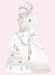  1girl bangs blonde_hair blunt_bangs chino_machiko closed_mouth covered_eyes dress facing_viewer flower full_body hairband long_dress original pink_background simple_background solo standing white_dress white_flower 